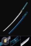 Handmade Japanese Samurai Sword With Blue Scabbard And Cloud Theme Tsuba