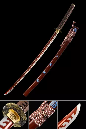 Red Handle Katana | 1060 Carbon Steel Katana with Red Ito, Black