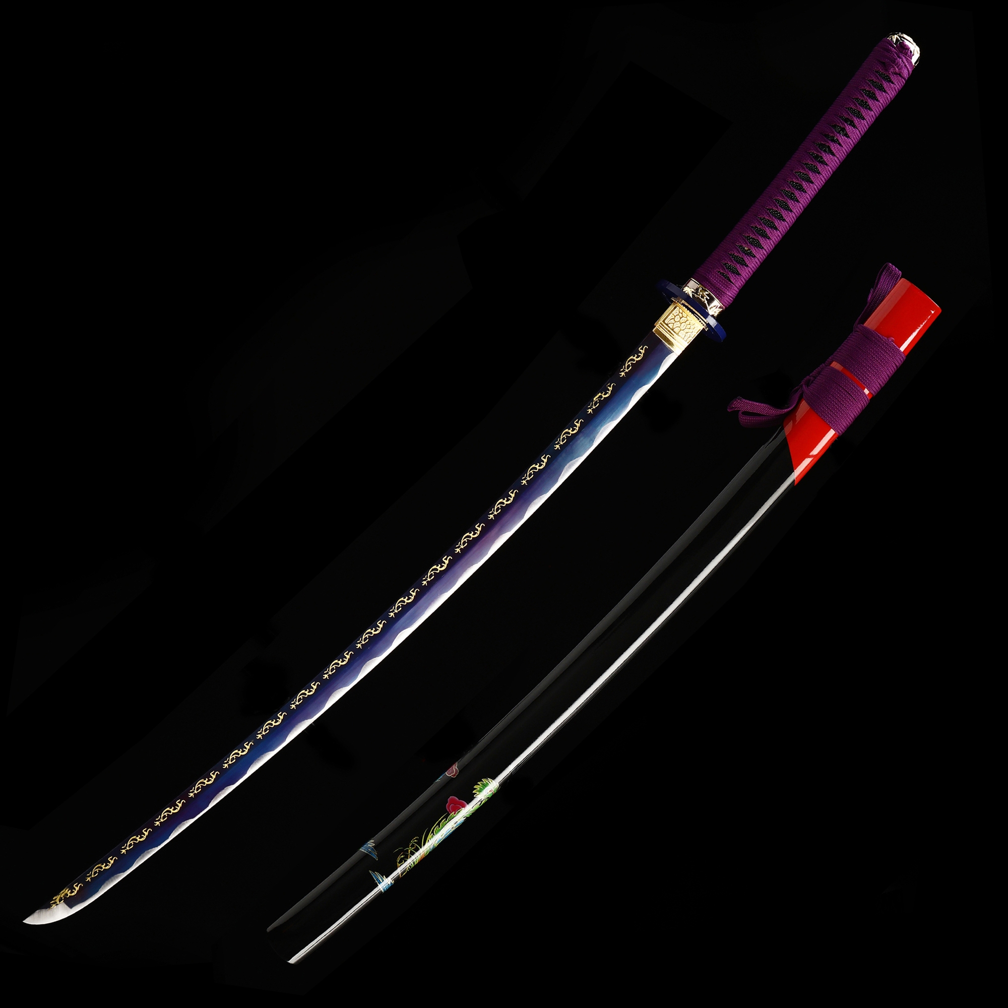 Samurai Sword | Folded Damascus Steel Katana with Blue Blade and