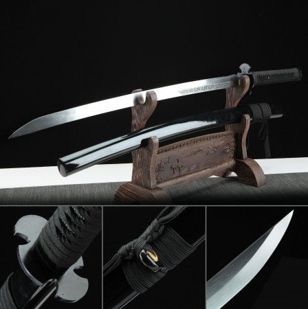 Handmade Japanese Samurai Sword Spring Steel With Black Scabbard