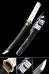 Handmade Tanto Sword T10 Carbon Steel Real Hamon With Blue Scabbard