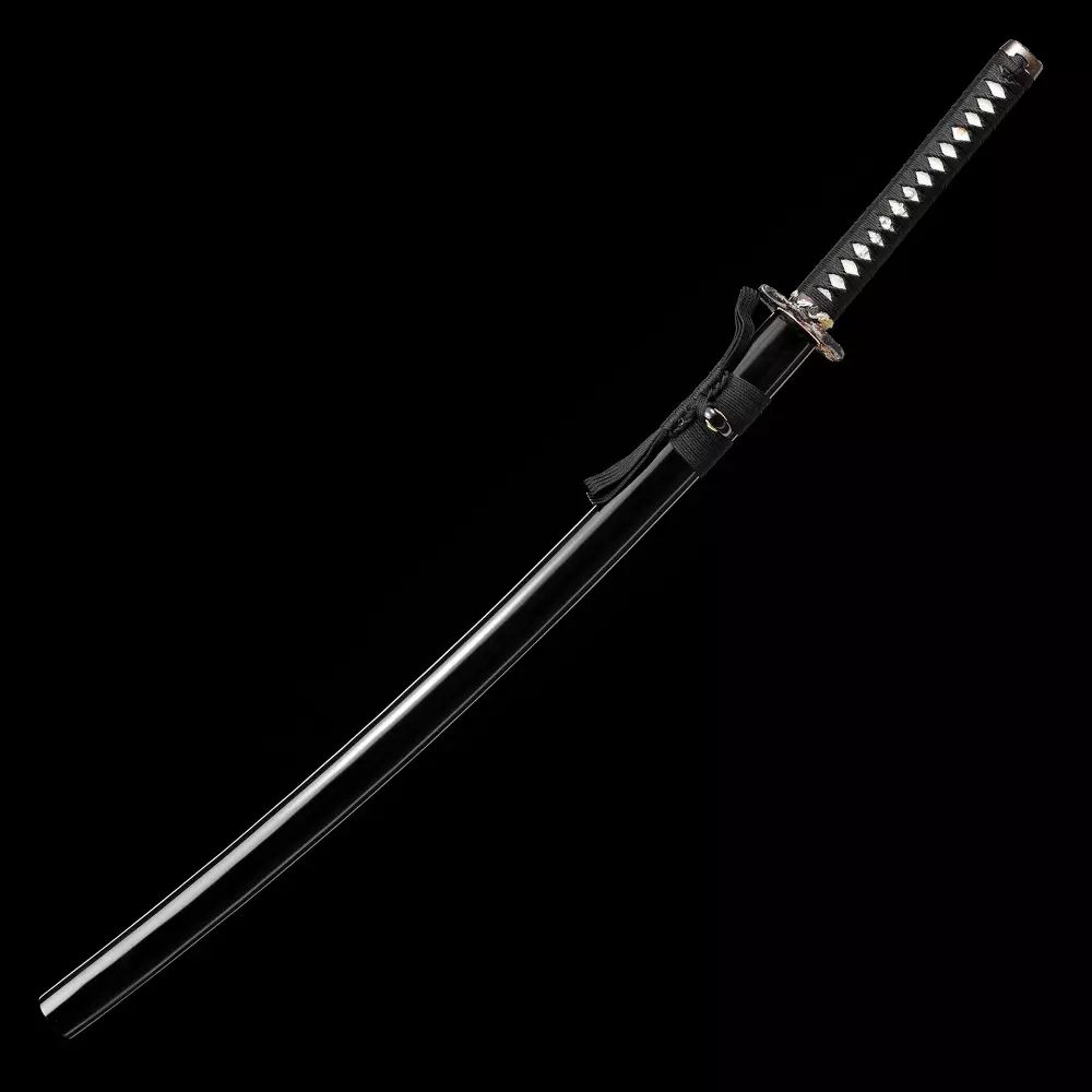 Black Katana | Damascus Steel Katana with Dragon Tsuba in Black