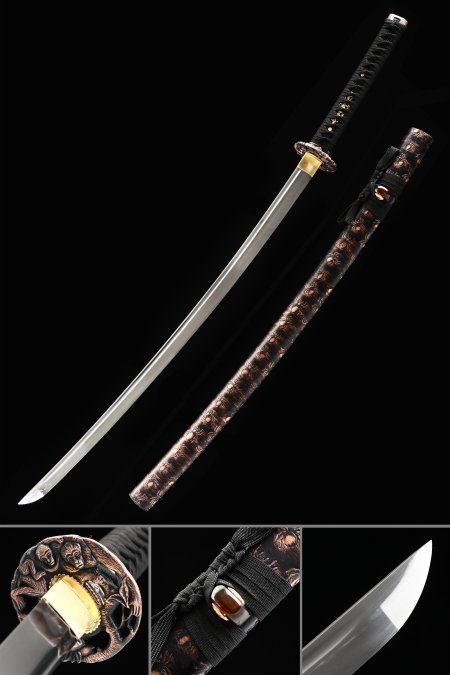 Handmade Japanese Samurai Sword High Manganese Steel With Brown Spider Scabbard And Copper Tsuba