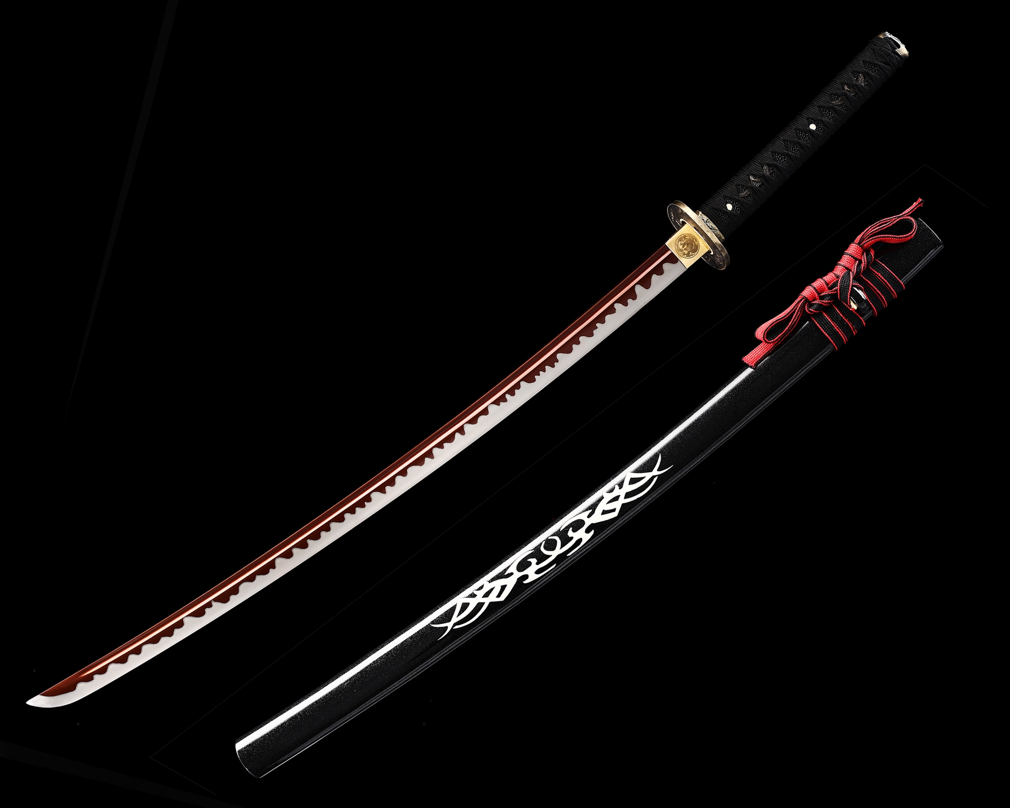  Zhmyyxgs Katana roja de cobre Tsuba Samurai Espada horneada  Hoja negra hecha a mano Katana Japón Espada Katana Espada Real Muy afilada  Espada de Acero Anime Katana Katana : Deportes y