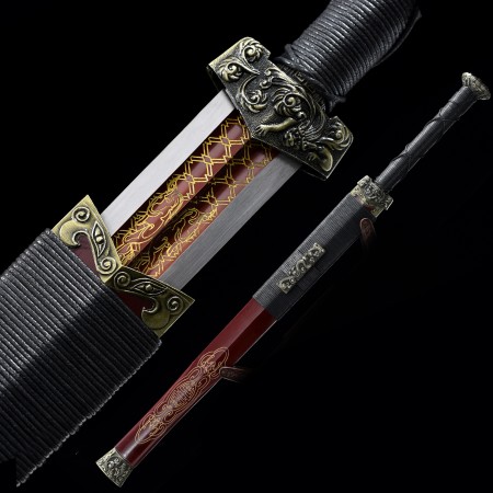 Handmade High Manganese Steel Red Blade Chinese Han Dynasty Sword With Handwood Scabbard