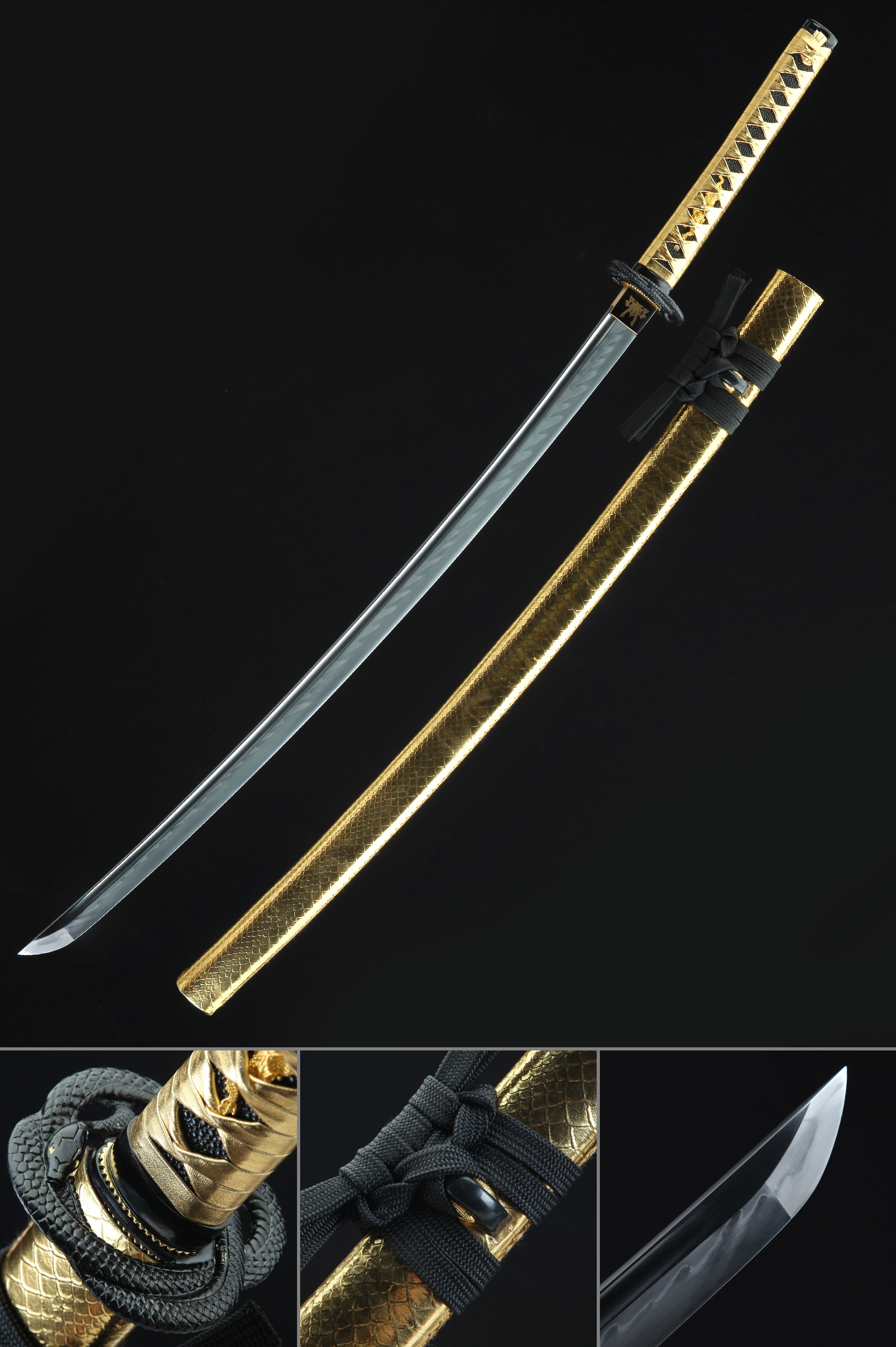 Handmade Japanese Katana Sword Real Hamon With Golden Scabbard