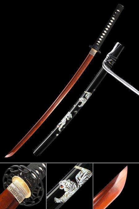 Handmade Full Tang Japanese Samurai Sword Damascus Steel With Red Blade