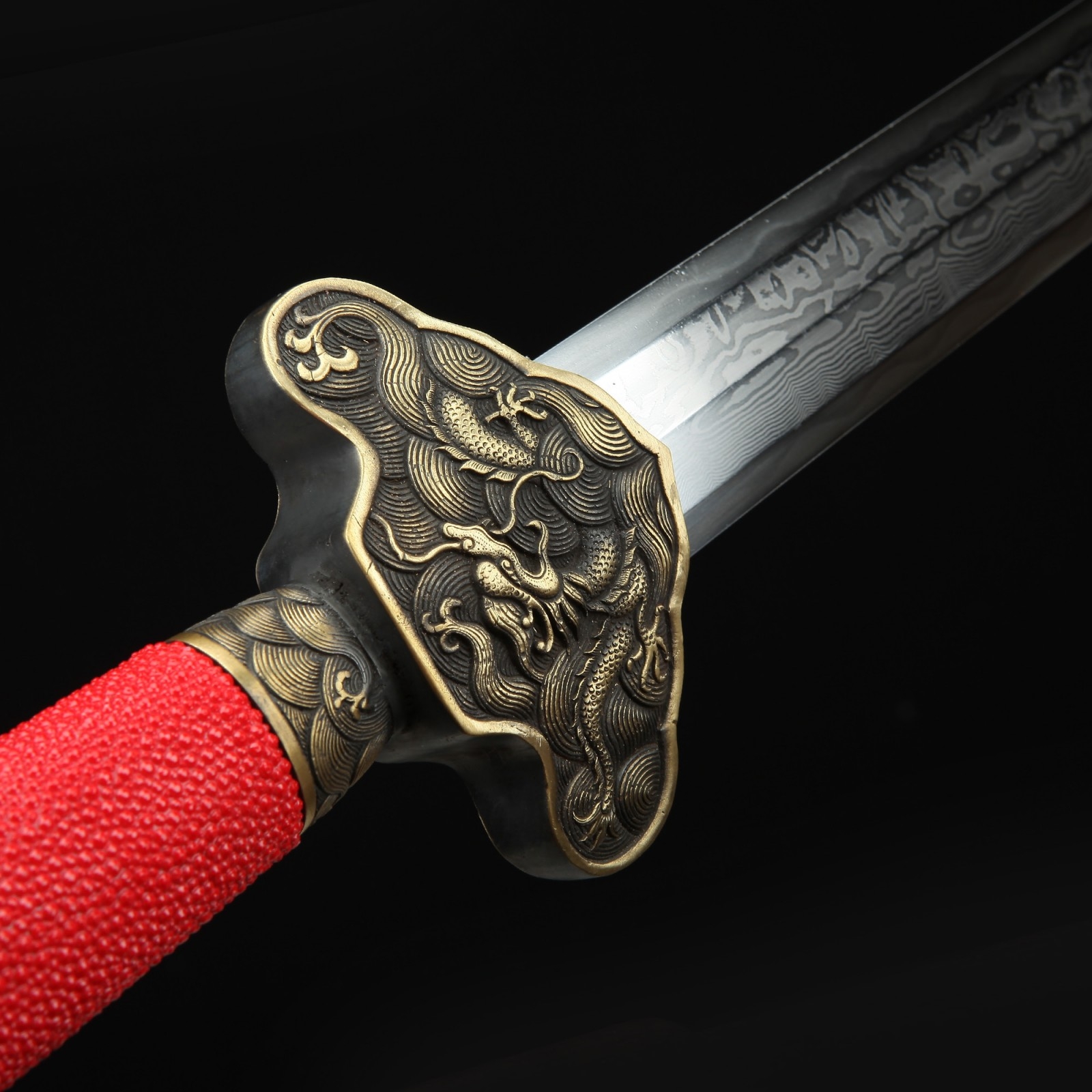 Song Dynasty Sword | Red Rayskin Chinese Dragon Theme Damascus Steel ...