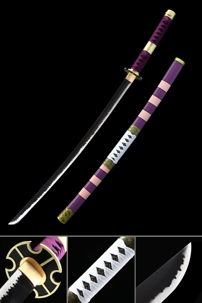 Nidai Kitetsu Sword - One Piece Luffy Cursed Katana Replica 1045 Carbon Steel Purple Scabbard