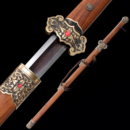 High-performance 1000 Layer Folded Steel Red Blade Chinese Tang Dynasty Sword With Rosewood Scabbard