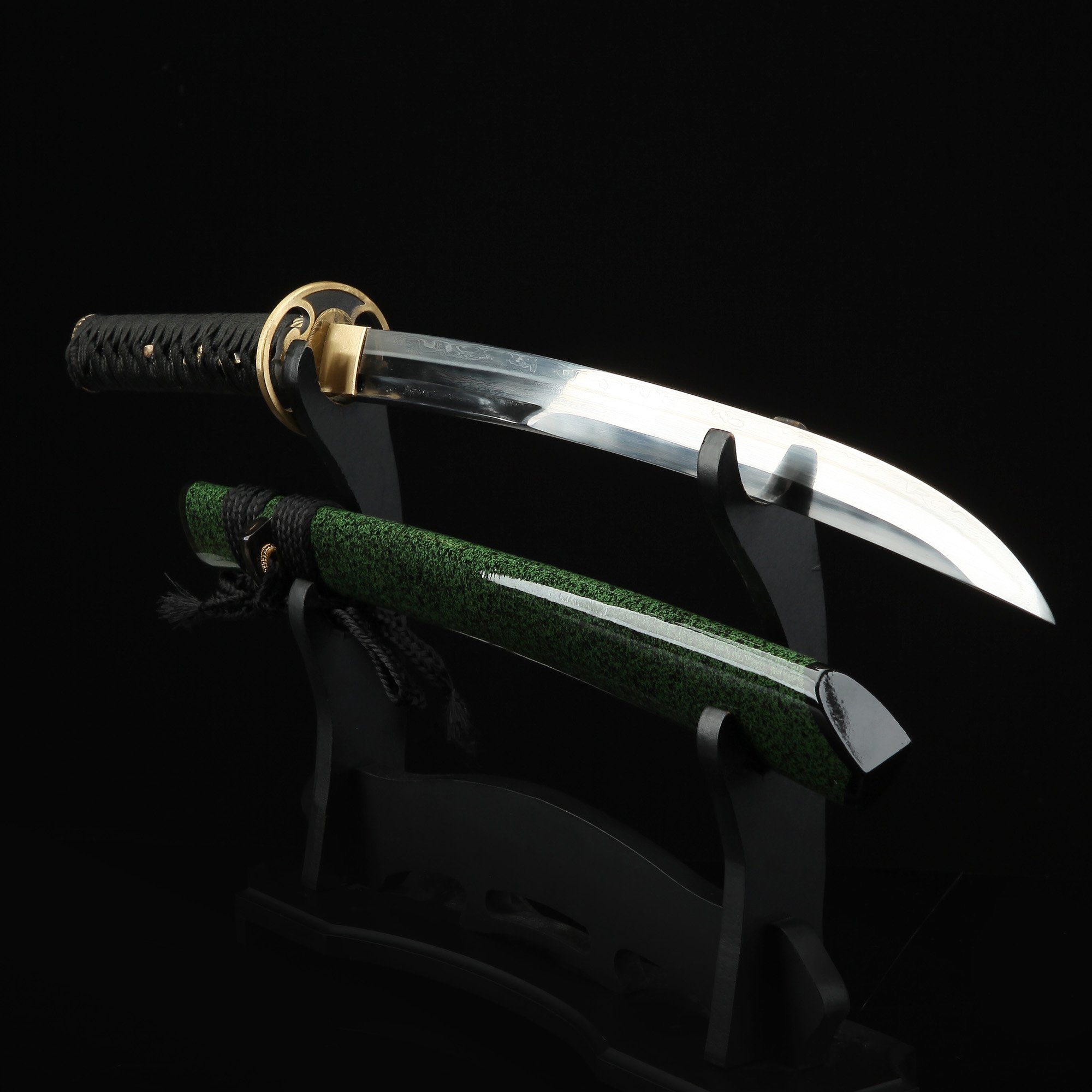 Handmade Real Carbon Steel Japanese Tanto Wakizashi Swords With Green