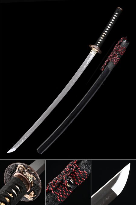 Japanese Katana, Real Hamon Katana Sword T10 Folded Clay Tempered Steel With Tiger Tsuba