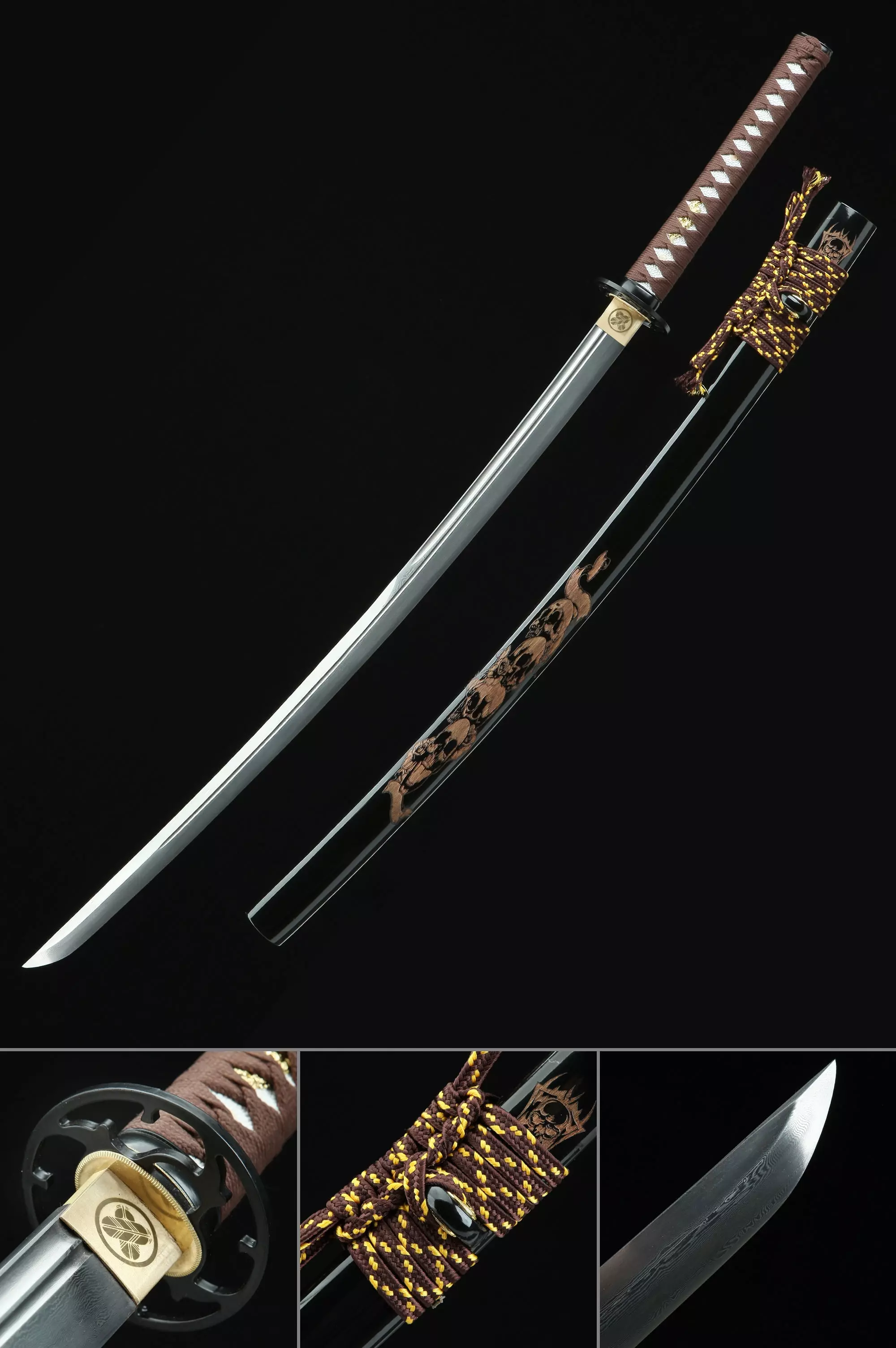 Black Damascus Katana | Handmade Japanese Samurai Sword Damascus Steel ...