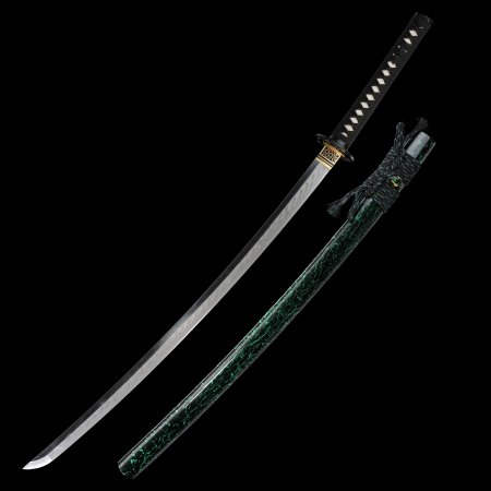 Handmade Japanese Katana Sword T10 Carbon Steel With Green And Black Scabbard