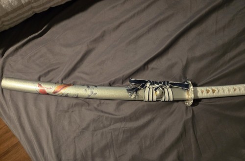Handmade Japanese Wakizashi Sword High Manganese Steel With Blue Blade And Silver Scabbard