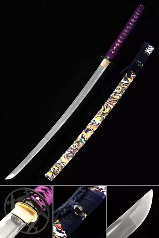 Handmade Japanese Katana Sword 1060 Carbon Steel With Purple Handle