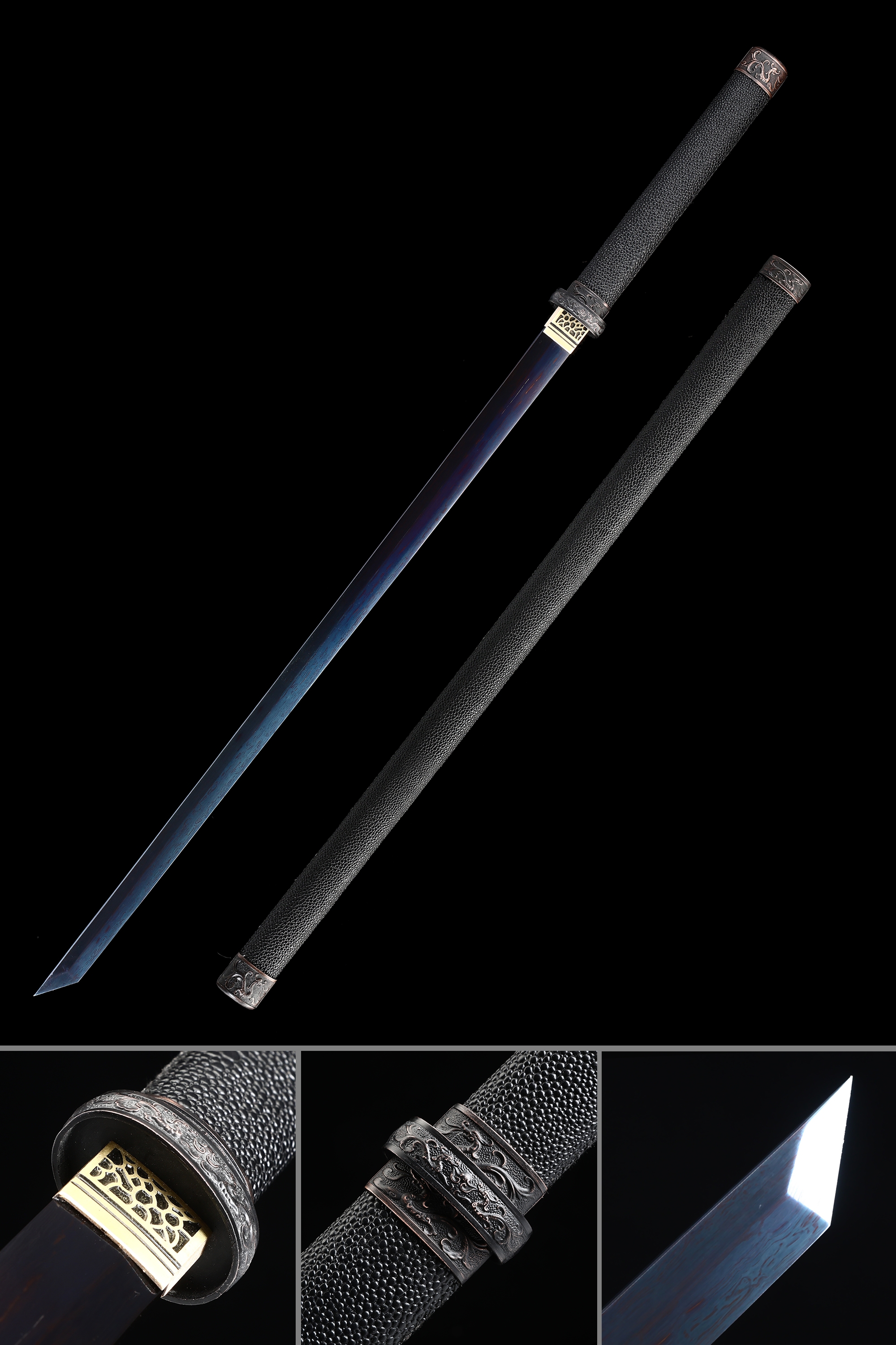 Handmade Japanese Straight Ninja Sword With Blue Blade