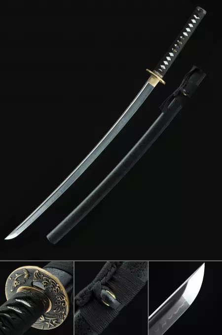 Handmade Japanese Katana Sword T10 Folded Clay Tempered Steel With Flower Tsuba