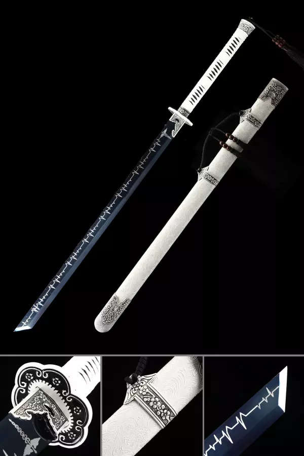 Handmade Chinese Dao Sword High Manganese Steel With Blue Blade And White Scabbard