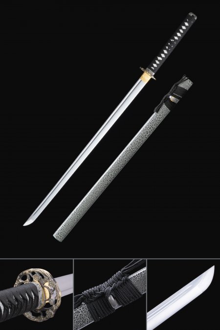 Handmade High Manganese Steel Straight Blade Chokuto Japanese Ninjato Swords With Gray Scabbard