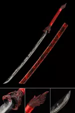 Handmade Japanese Katana Sword With Red Scabbard And Leopard Tsuba
