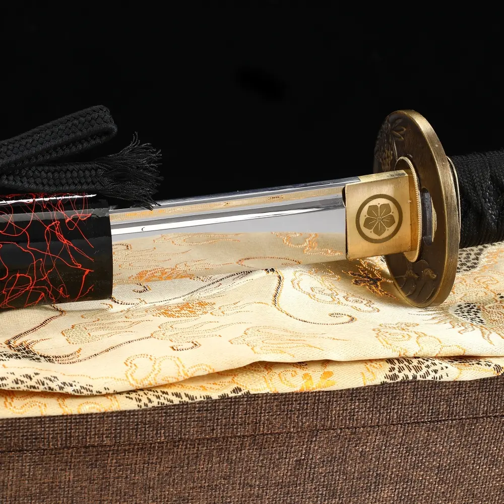Black And Red Katana | Crane Tsuba 1095 Carbon Steel Katana, Real