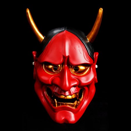 Red Devil Japanese Noh Horned Mask