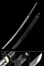 Handmade Nihonto Japanese Katana Sword Damascus Steel Full Tang With Black Scabbard