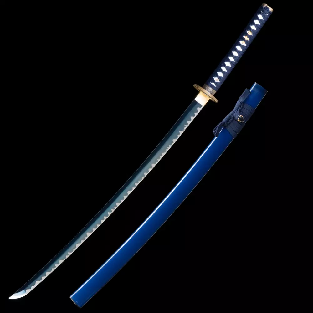 Blue Katana | Manganese Steel Blue Blade Katana with Bamboo Gold