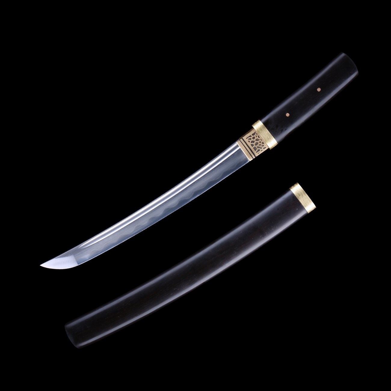 Black Tanto, Folded Pattern Steel Japanese Tanto With Black Sandalwood ...