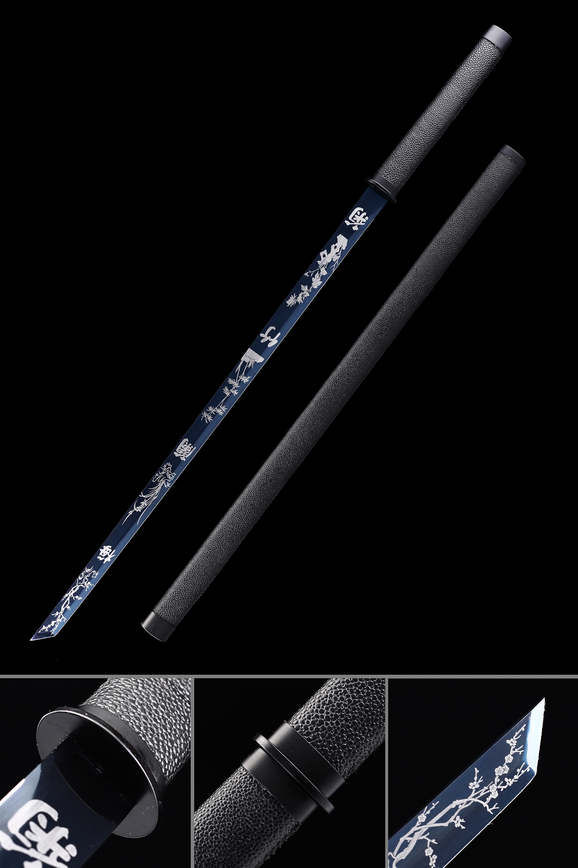 Handmade Chokuto Ninjato Sword High Manganese Steel With Blue Blade