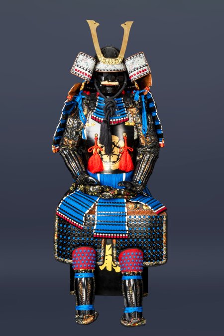 Handmade Oda Clan Kachi Blue And Black Japanese Samurai Armor, Life Size Yoroi