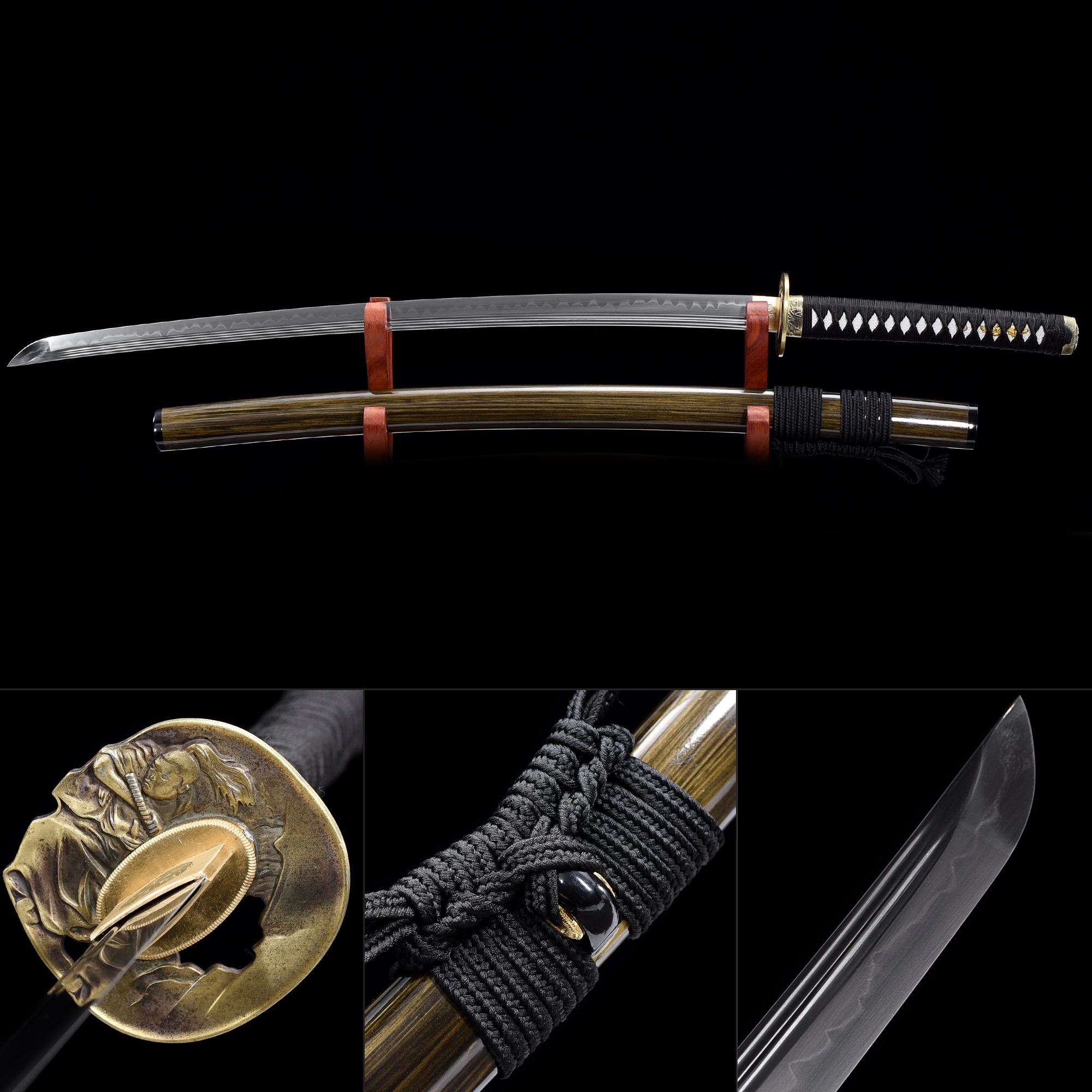 Handmade T10 Carbon Steel Musashi Tsuba Real Hamon Japanese Samurai ...
