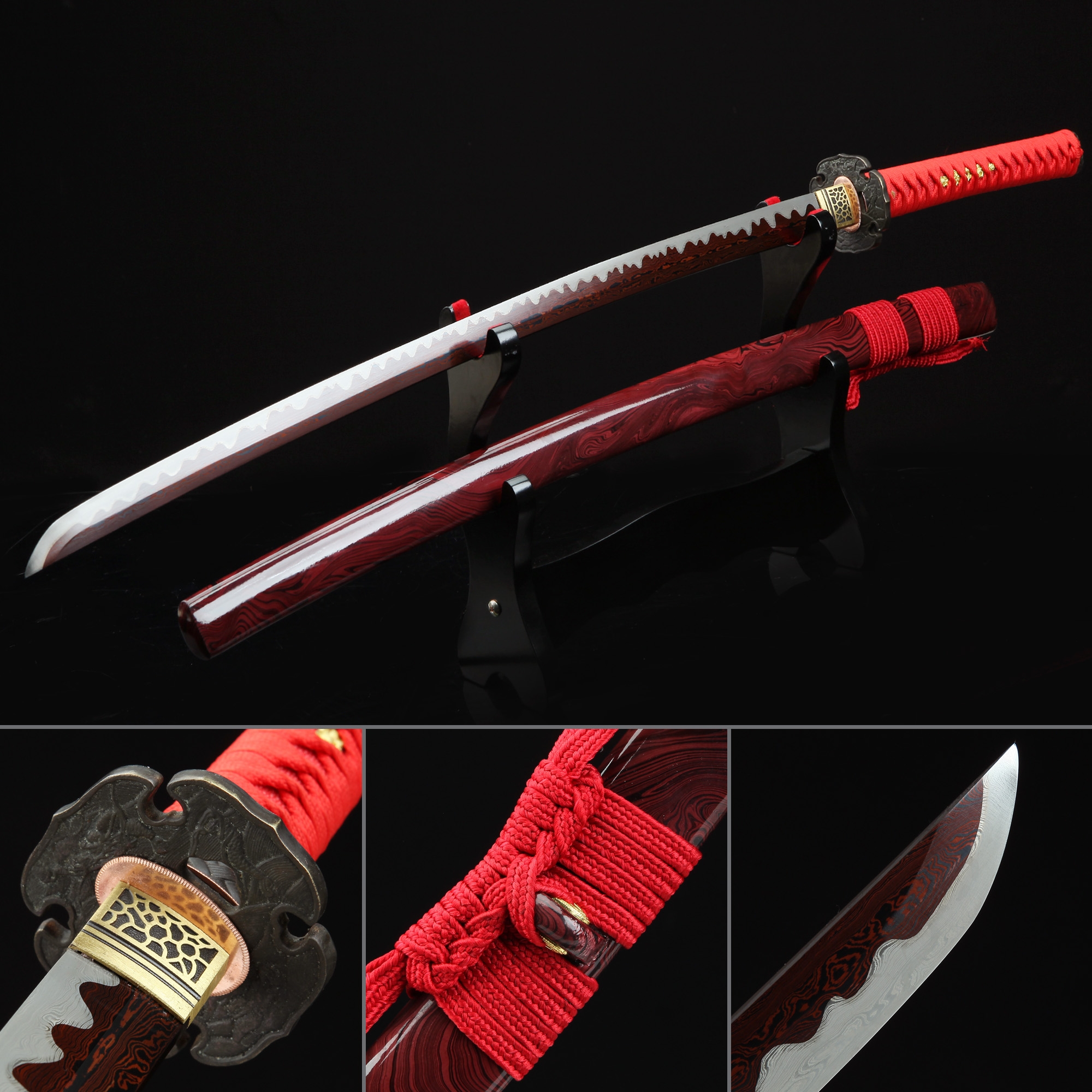 High-performance Pattern Steel Red Blade Real Japanese Katana Samurai ...