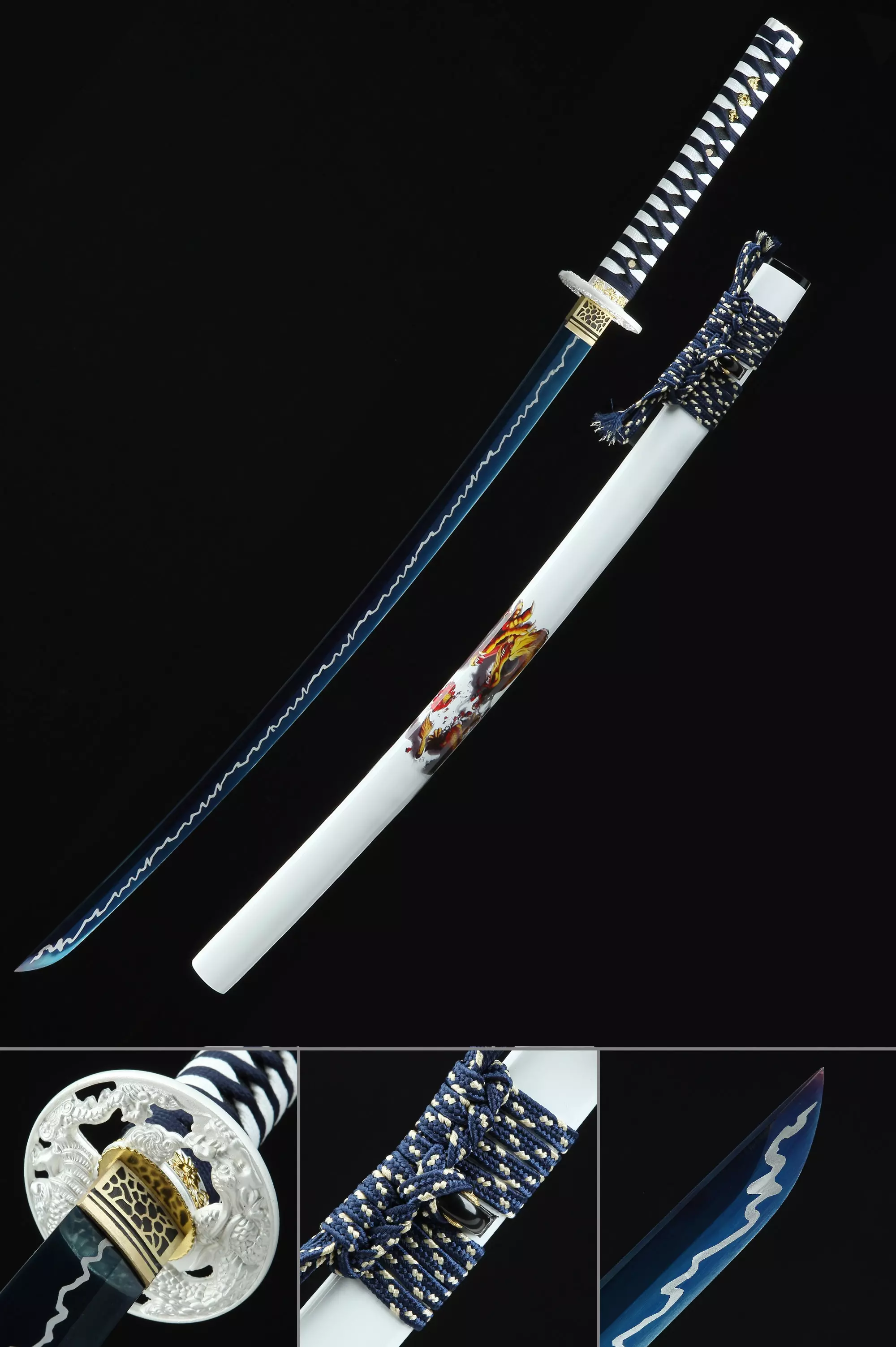 White Katana | Handmade Japanese Katana Sword With Blue Blade And White ...