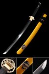 Handmade Wakizashi Sword Damascus Steel With Yellow Scabbard