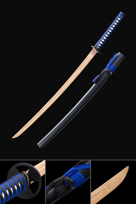 Handmade Bamboo Wooden Blade Bokken Practice Katana Samurai Sword With Blackwood Scabbard