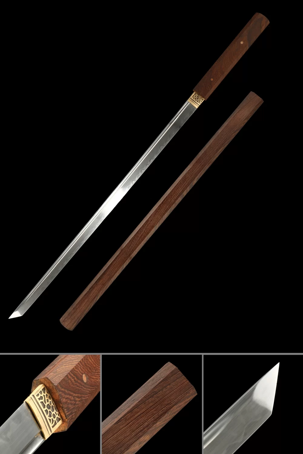 T10 Carbon Steel Ninjato in Shirasaya Style with Rosewood Saya and