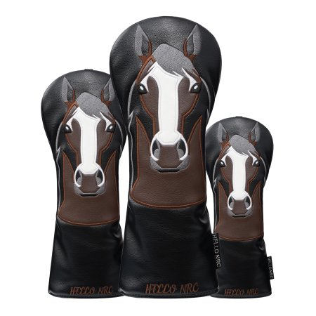 Horse Head Golf Wood Headcovers Set - Black
