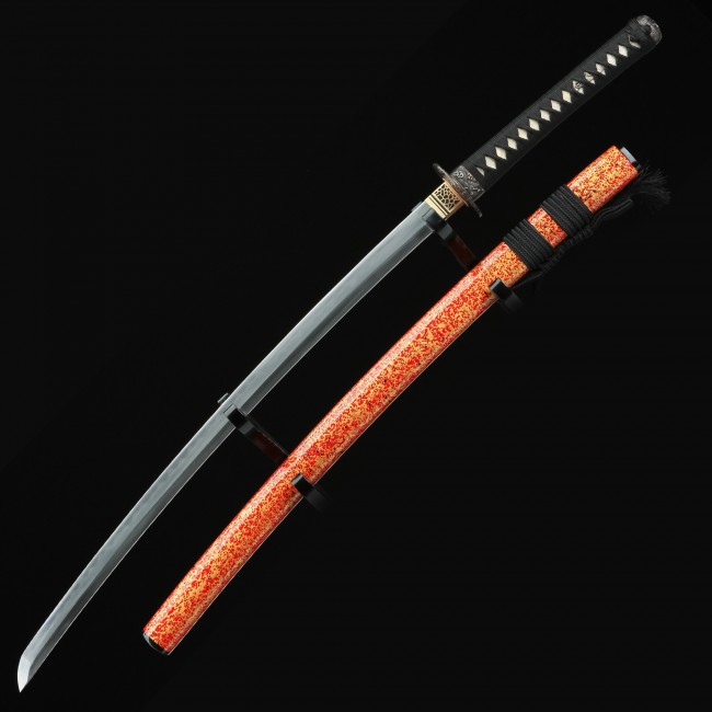Orange Damascus Katana | Damascus Pattern Steel Katana with Real