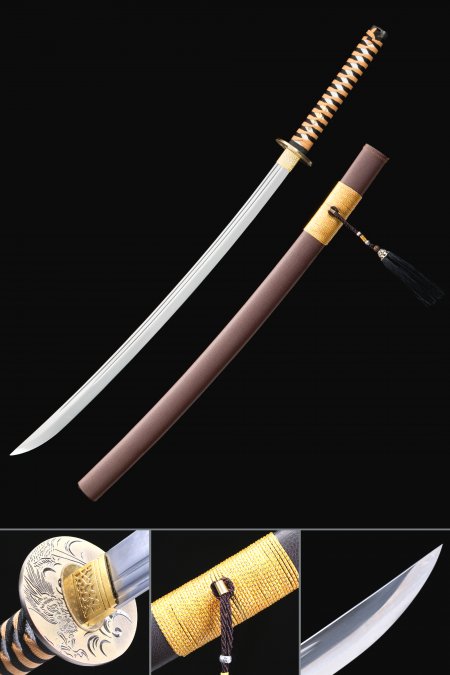 Handmade 1060 Carbon Steel Real Kataba Japanese Samurai Swords With Leather Saya