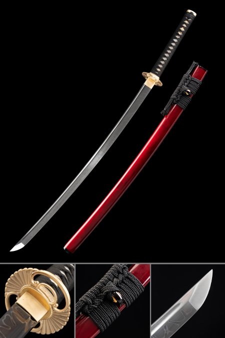 Handmade Sharp Katana Sword T10 Folded Clay Tempered Steel Real Hamon Full Tang