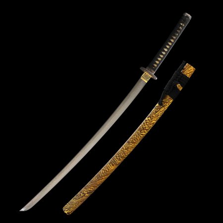 Handmade Japanese Katana Sword With Black And Yellow Scabbard