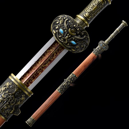 Espada De La Dinastía Han China Con Hoja Roja De Acero De Resorte De Alto Rendimiento Con Vaina De Palisandro