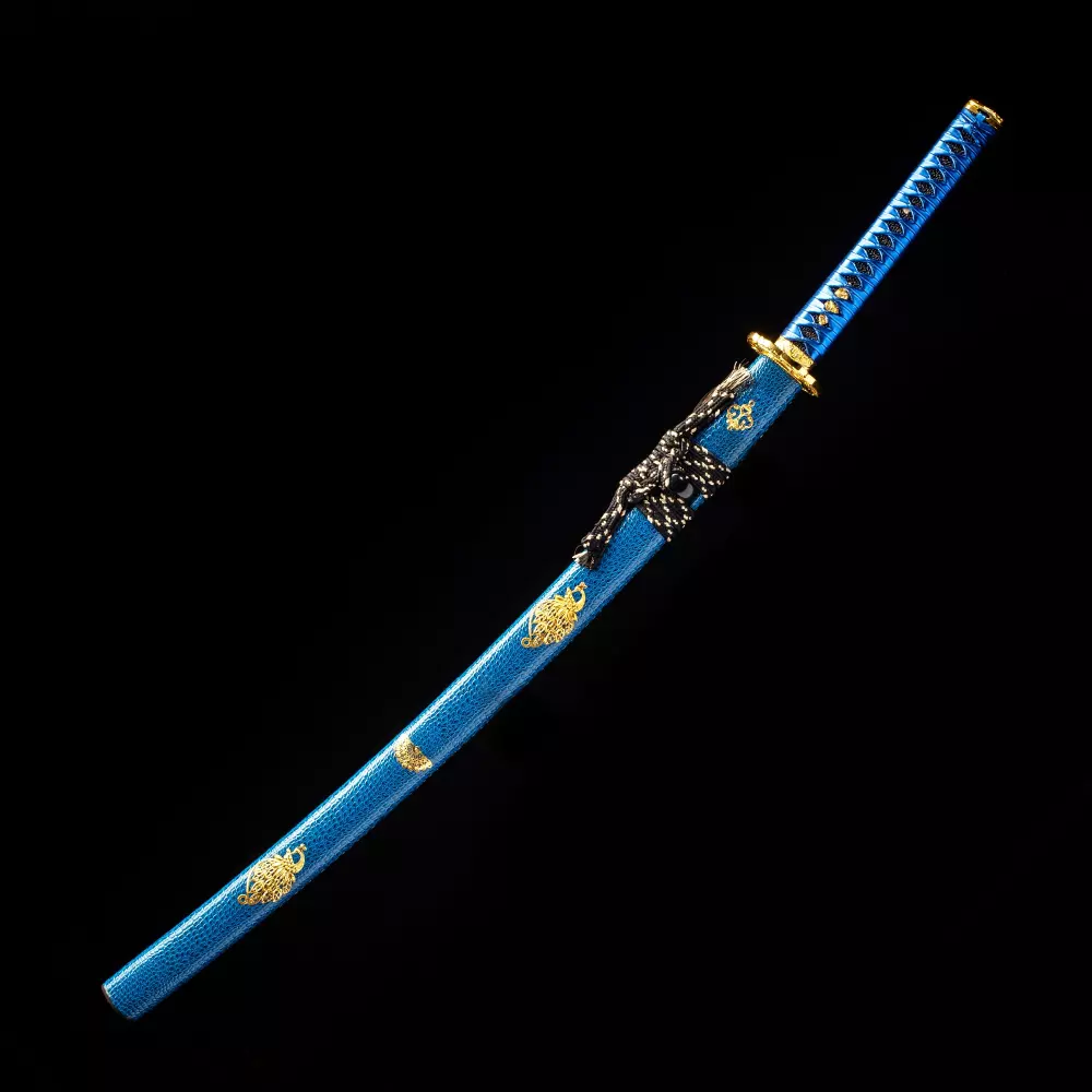 Blue Katana | Damascus Steel Full Tang Katana with Blue Leather