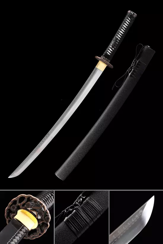Handmade Japanese Samurai Sword High Manganese Steel With Blue Scabbard And Flower Tsuba