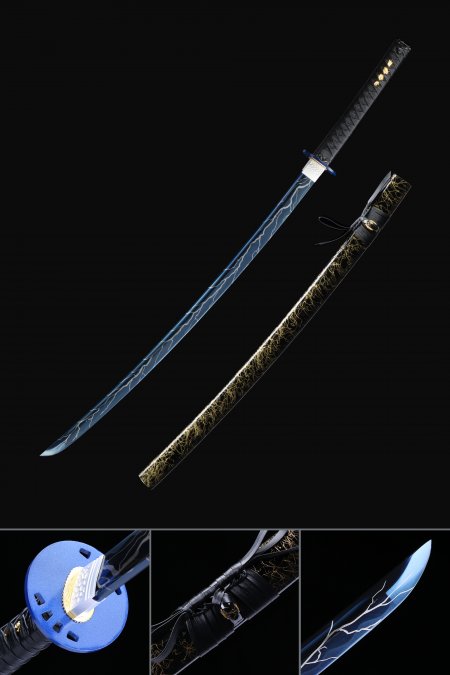 Handmade Japanese Katana Sword High Manganese Steel With Blue Lightning Blade
