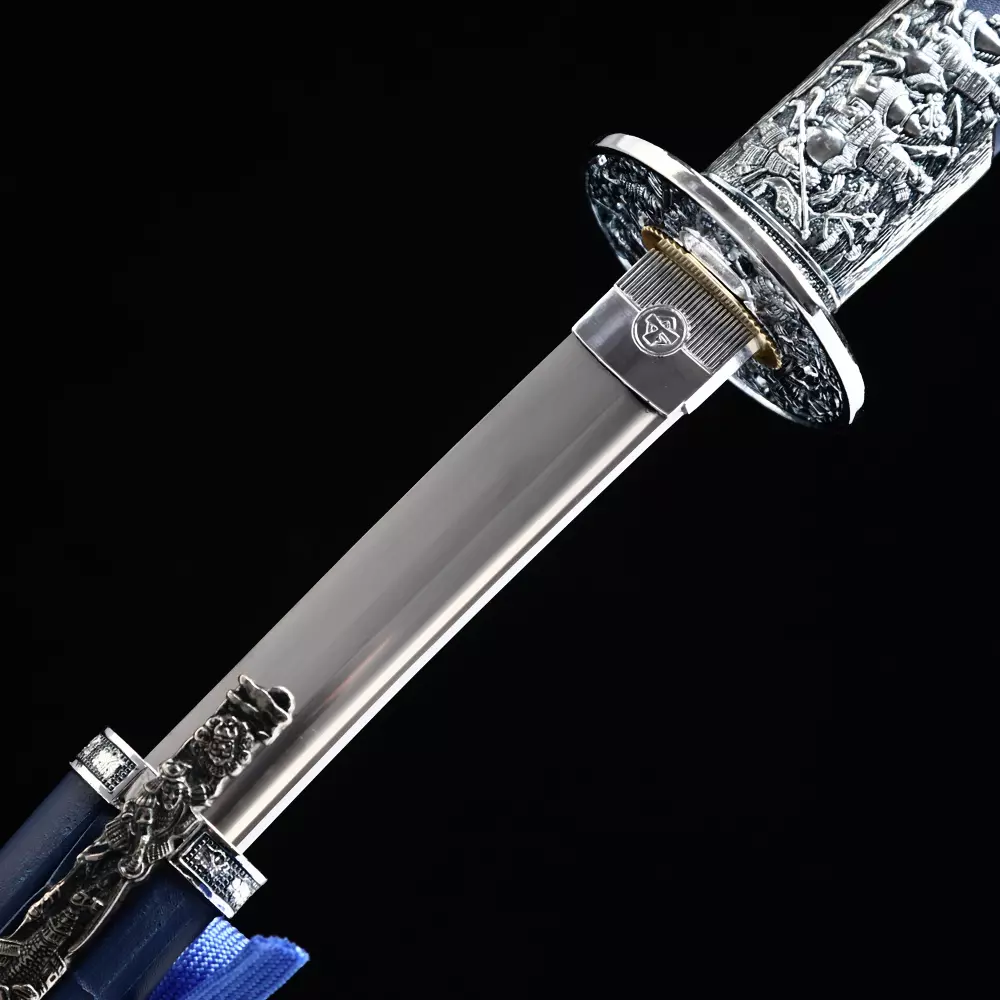 Katana | Blue Katana with Dragon Tsuba & Tiger Saya - Manganese