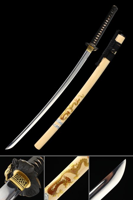 Handmade Japanese Katana Sword 1095 Carbon Steel With Beige Scabbard