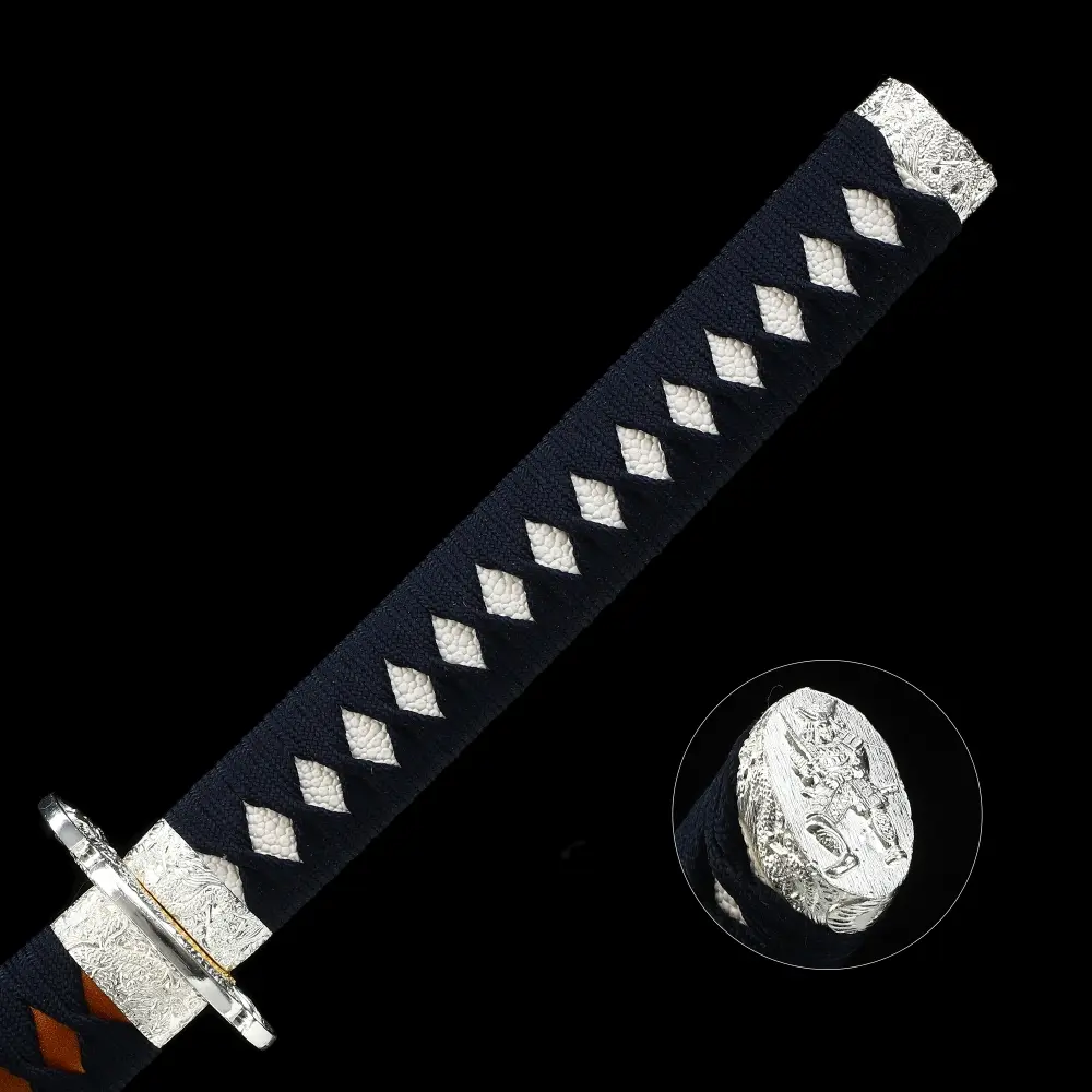 1095 Carbon Steel Tachi Sword with Dragon Tsuba - Orange Lacquer